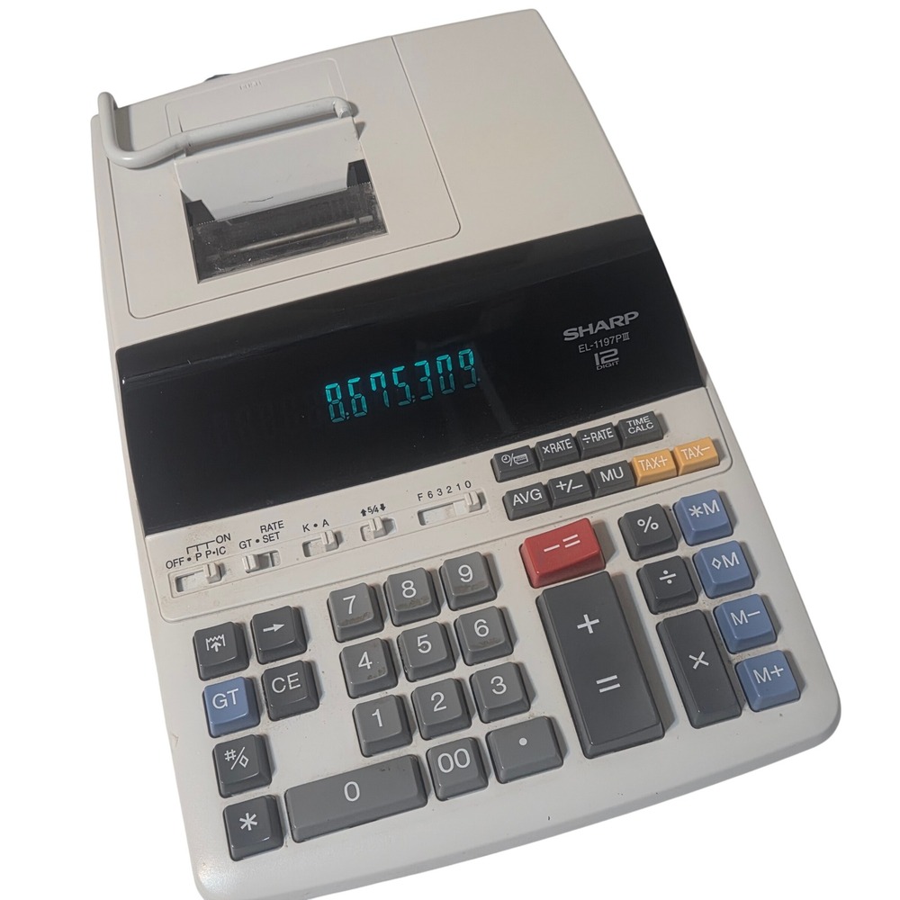 Sharp Printing Calculator White‎ EL-1197PIII 12 Digit WORKS EXCELLENT COND